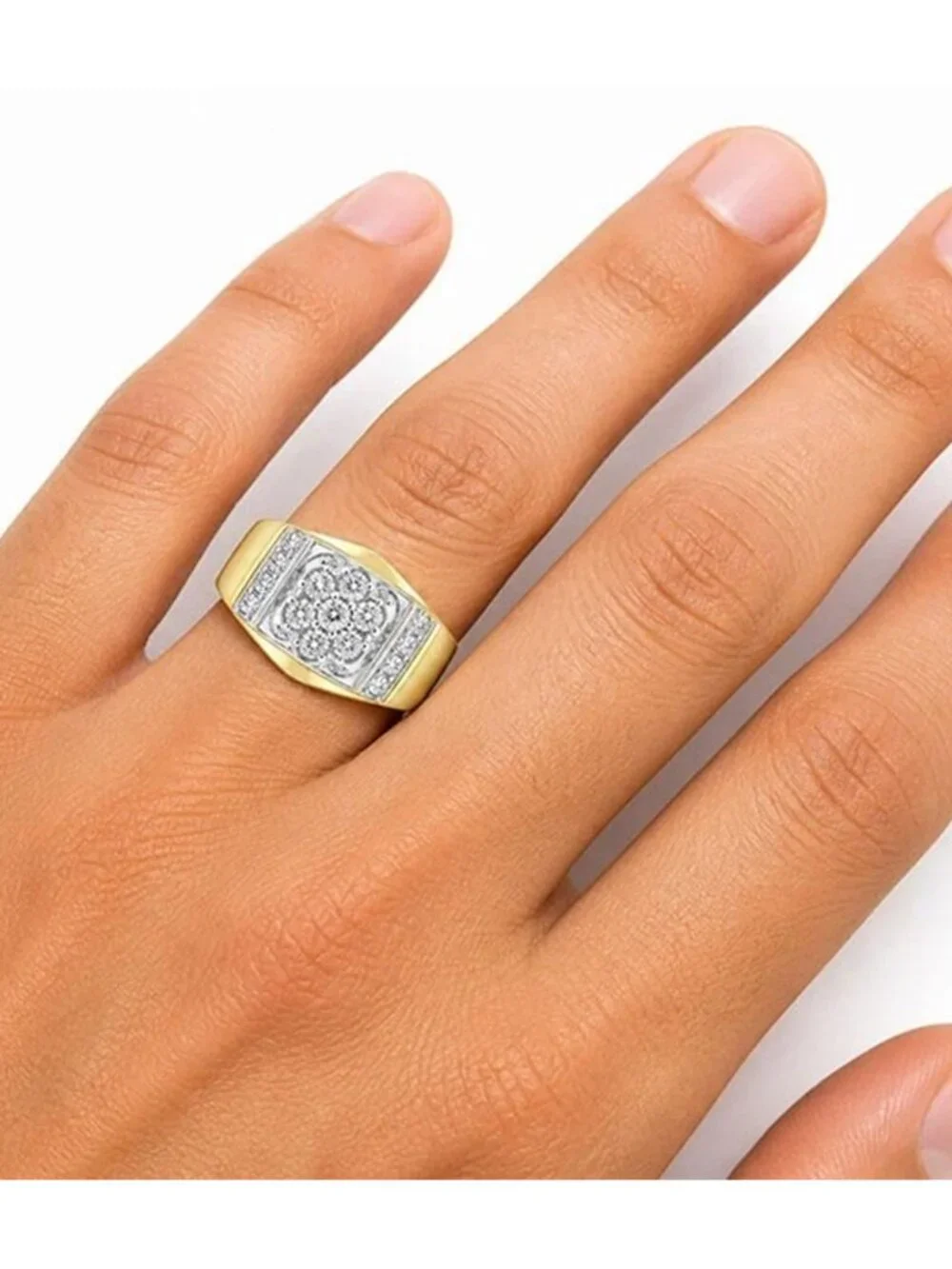 Genuine Diamond Men's Ring Solid 14k Yellow Gold